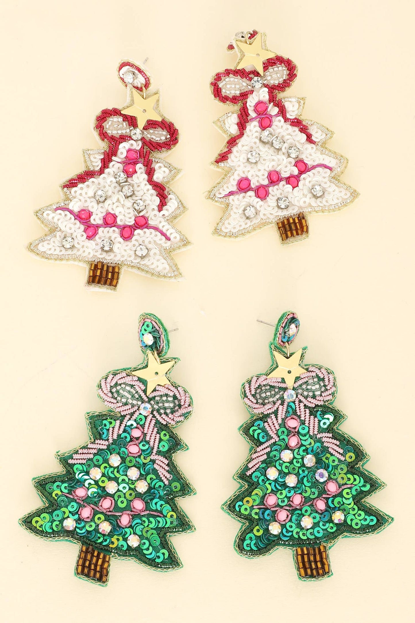 Christmas Tree Sequins Embroidered Earrings : Green