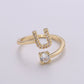 Adjustable Gold Initial Ring With CZ R370~R395: D