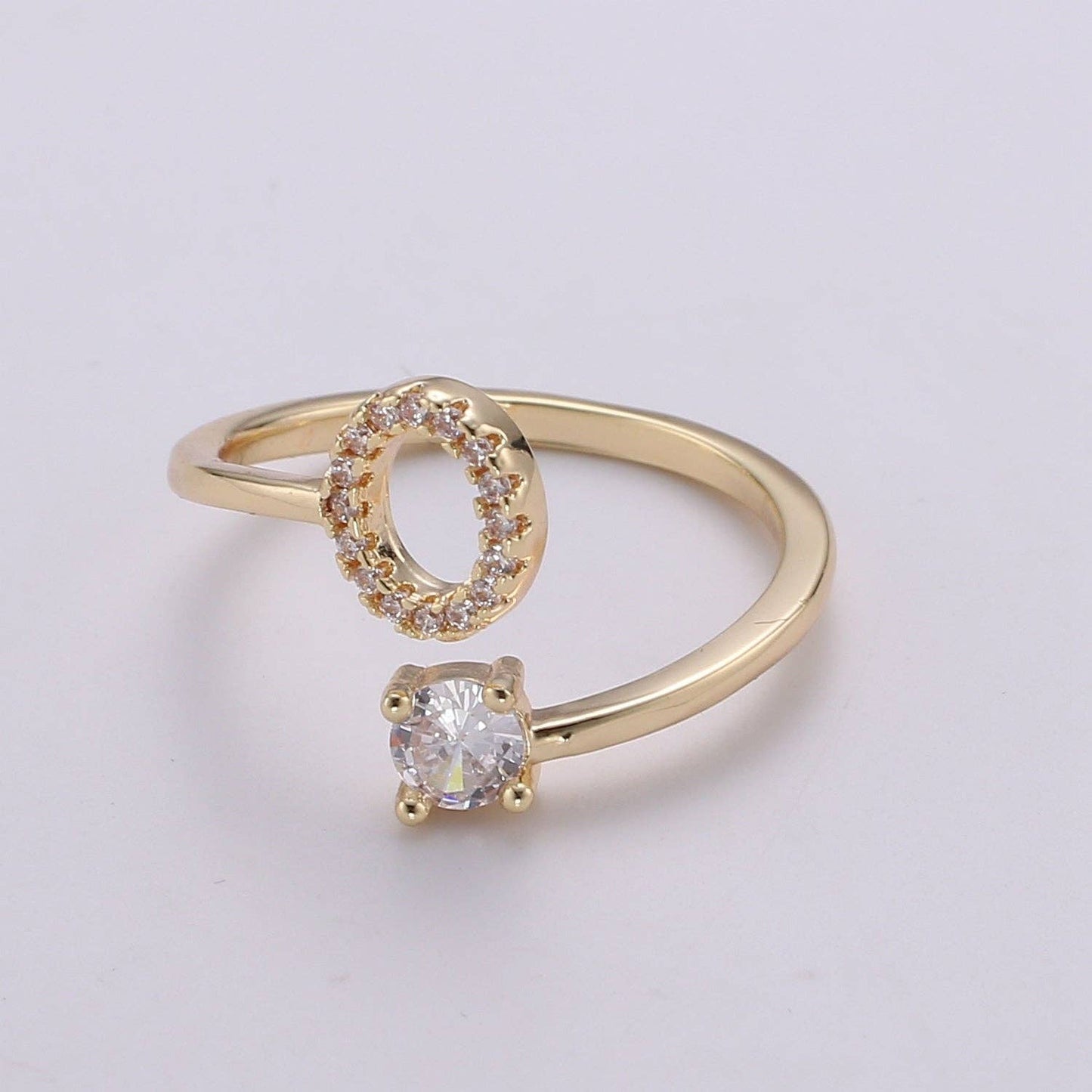 Adjustable Gold Initial Ring With CZ R370~R395: B