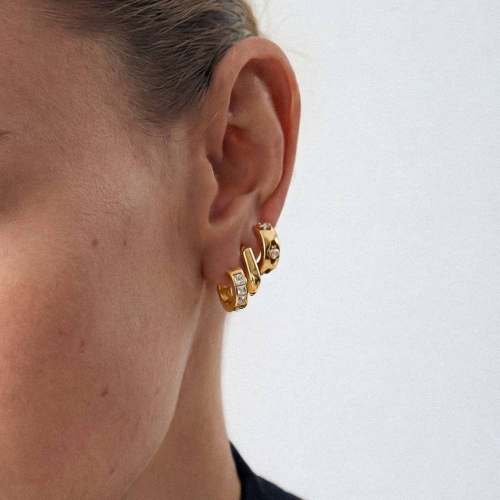 Secret Box Gold Dipped 3 Pair Mixed Cz Hoop Earrings Set