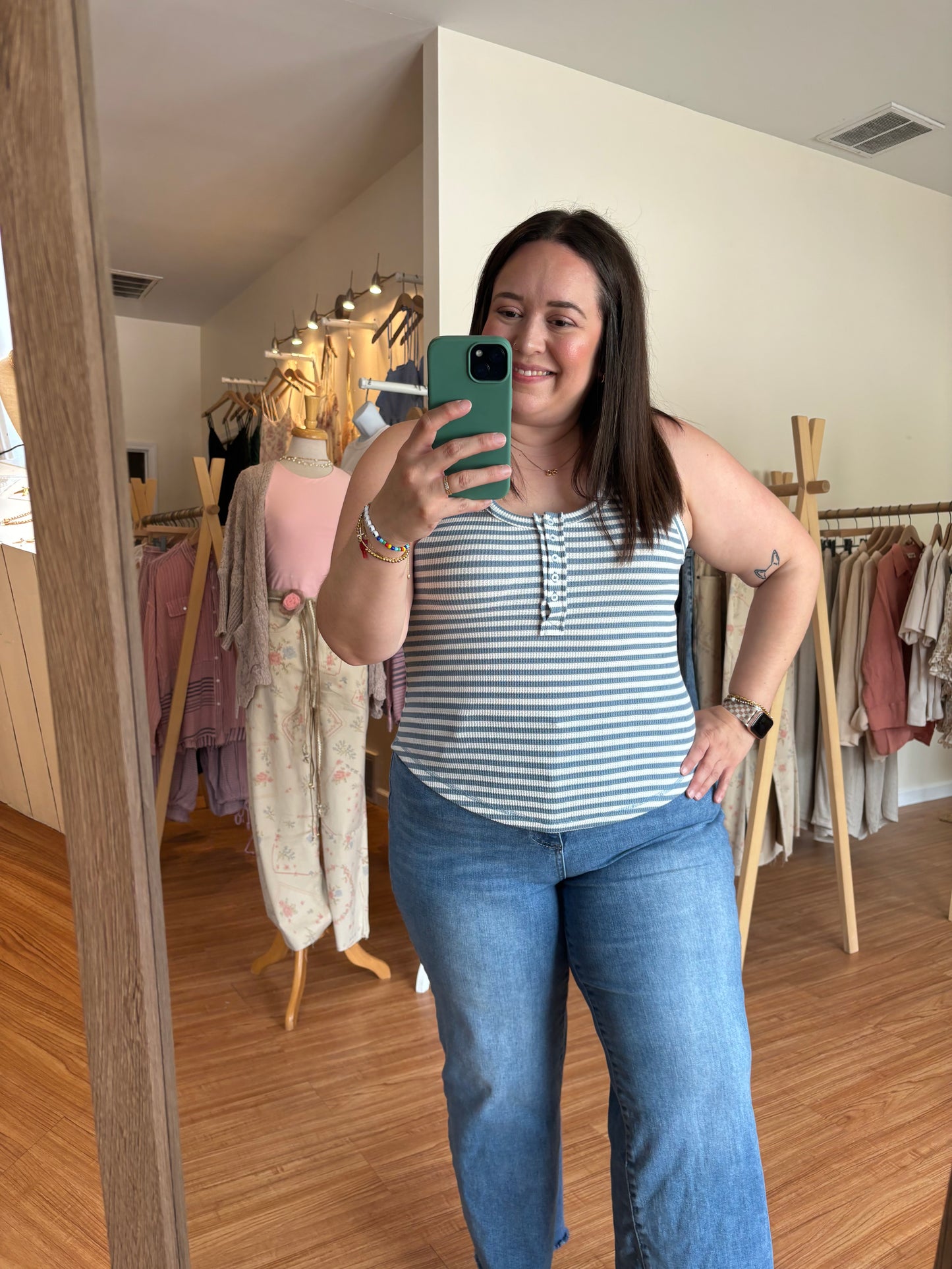 Sky Stripe Henley Tank Top
