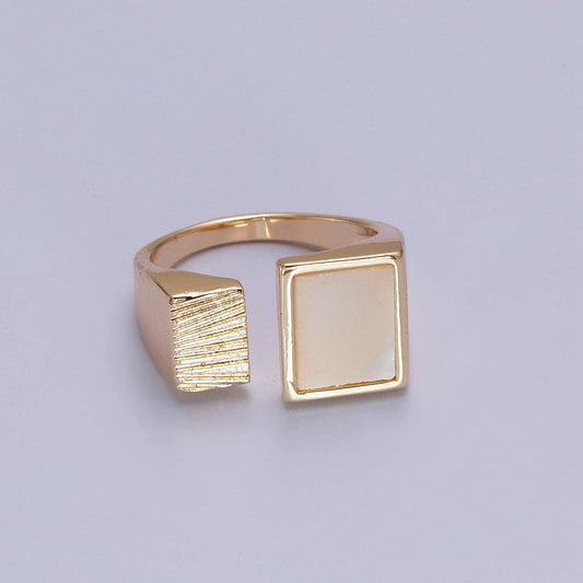 Elegant Double Square Rectangular Textured Pearl Ring