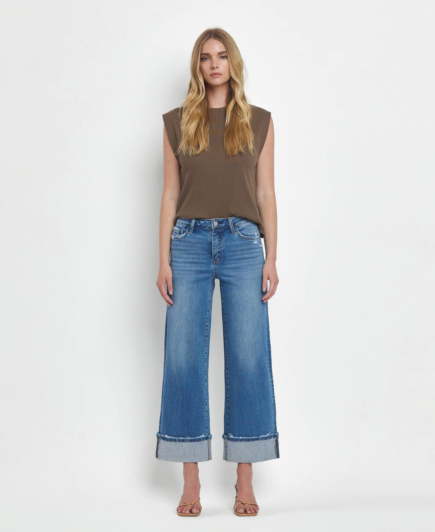 Vervet High Rise Cuffed Wide Leg Jeans