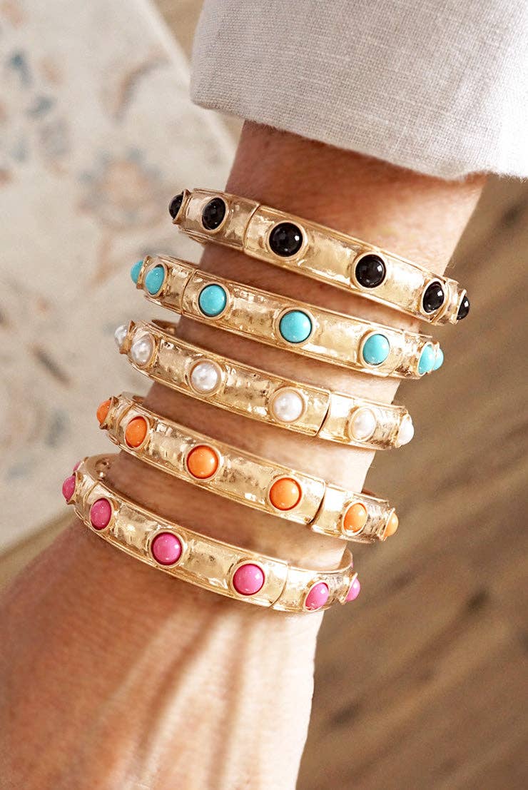 Timeless Charm – Slim Cabochon Eternity Bangle: Pearl