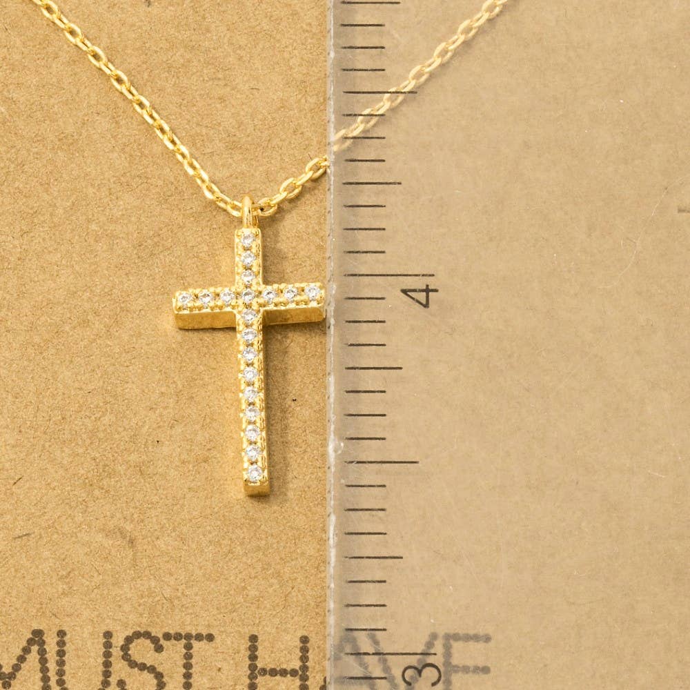 Gold Dipped Cz Pave Cross Pendant Necklace: G