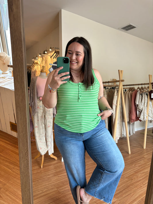 Key Lime Stripe Henley Tank Top