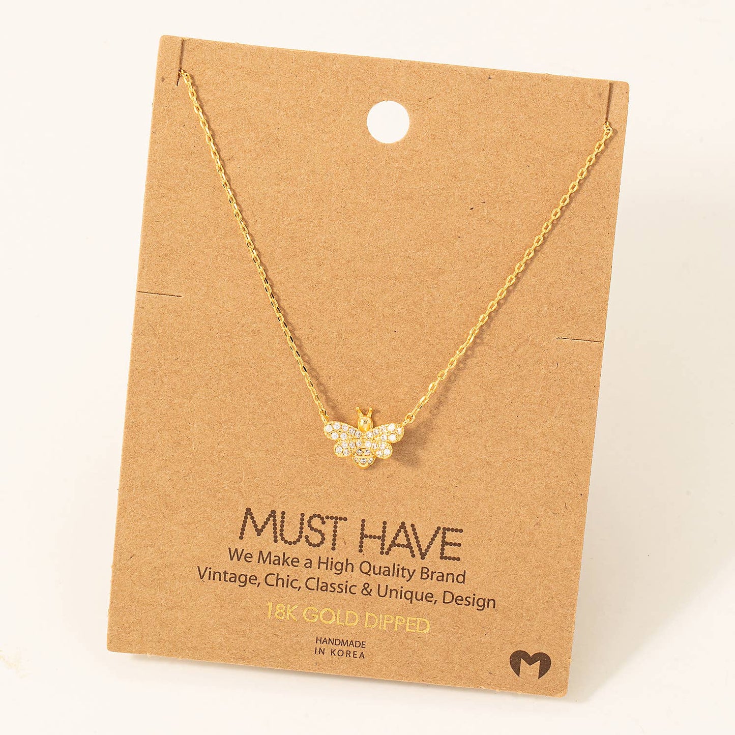 Pave Bee Pendant Necklace: G