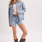 DENIM BUTTON DOWN OVERSIZED JACKET: LT.WASH / S