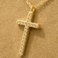 Gold Dipped Cz Pave Cross Pendant Necklace: G