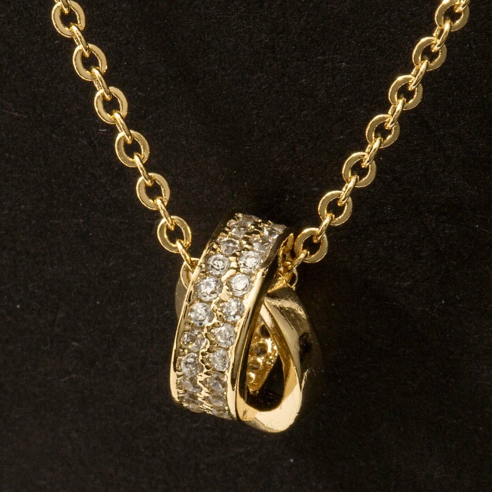 Cz Double Ring Link Pendant Necklace: G