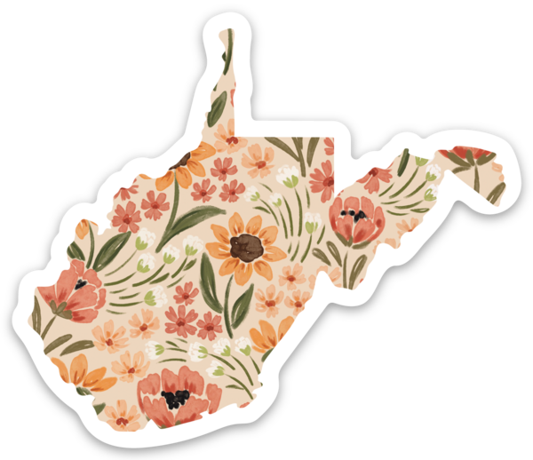 West Virginia 3x2in. Floral State Sticker: Sunny Poppies