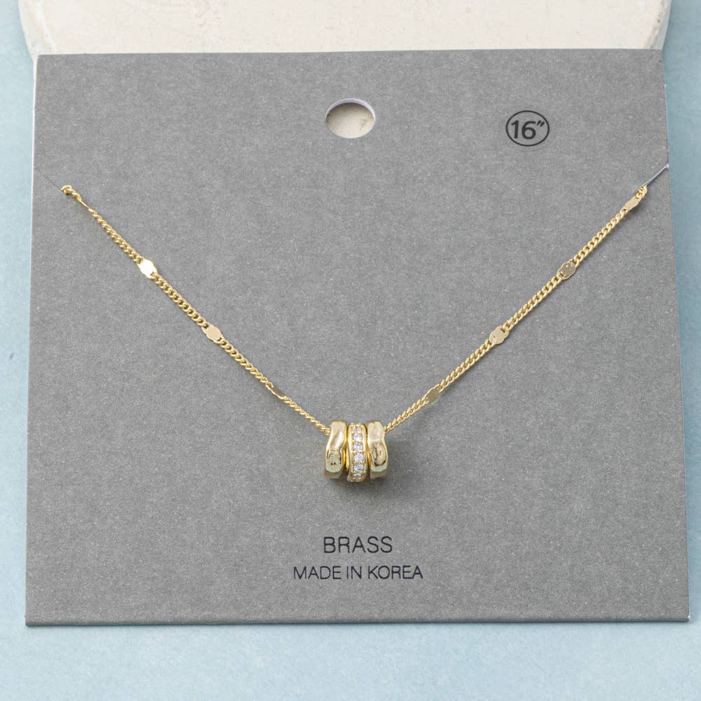 Triple Ring Charm Station Chain Necklace