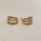 18k Gold Filled Triple Line Beaded C Hoop Earrings