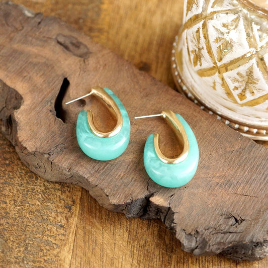 Golden Ember – Sculptural Acrylic Hoop Earrings: Turquoise