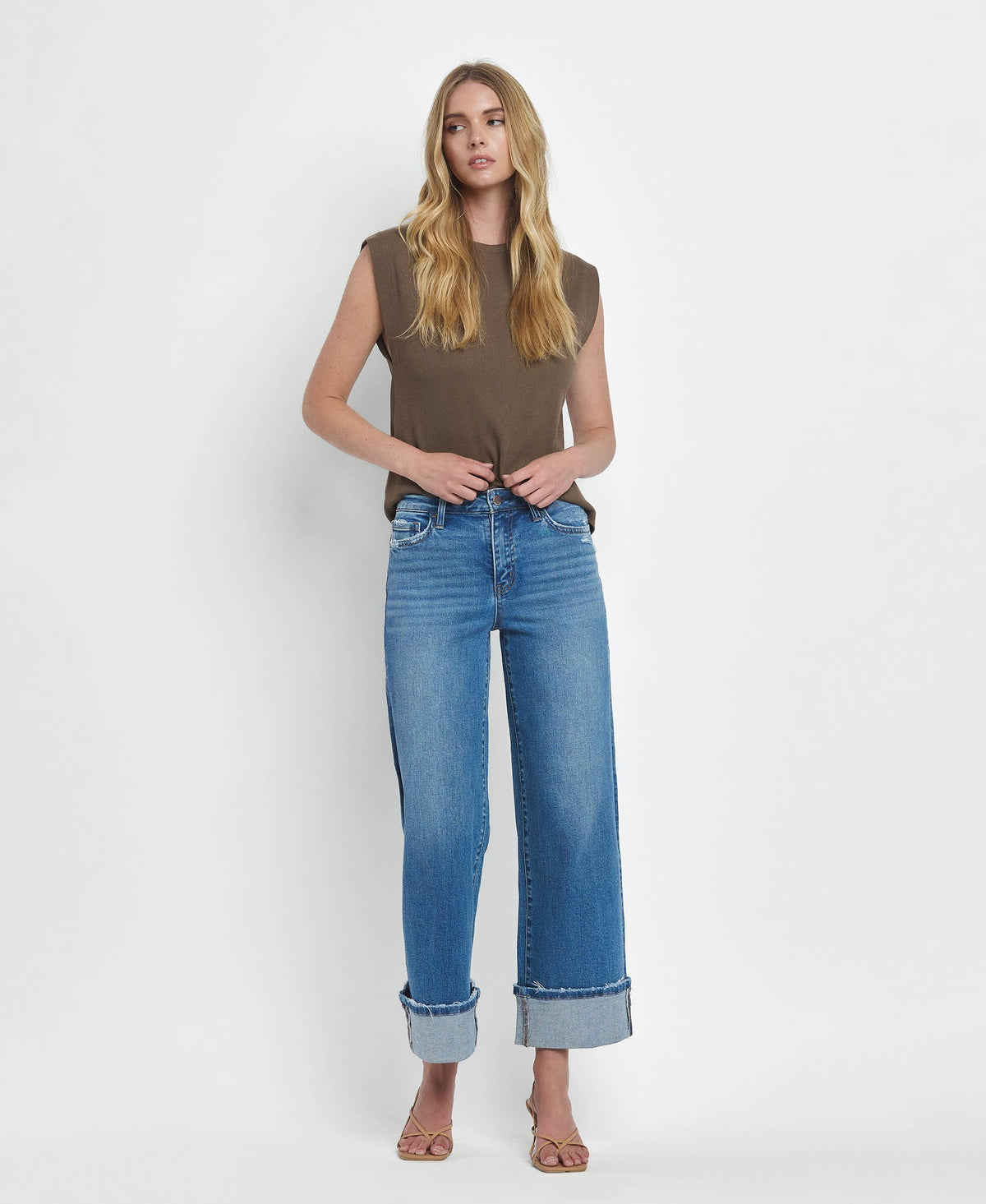 Vervet High Rise Cuffed Wide Leg Jeans