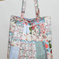 Quilted Patchwork Print Shoulder Tote Bag: IVORY/BLUE / Os