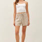 Linen Blend Striped Shorts in Brown