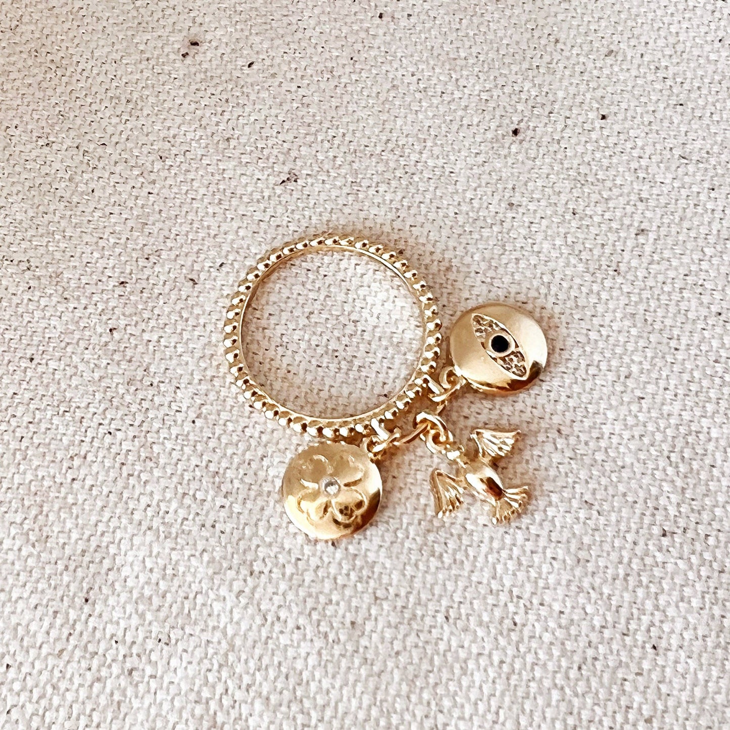 18k Gold Filled Protection Charms Ring: 7