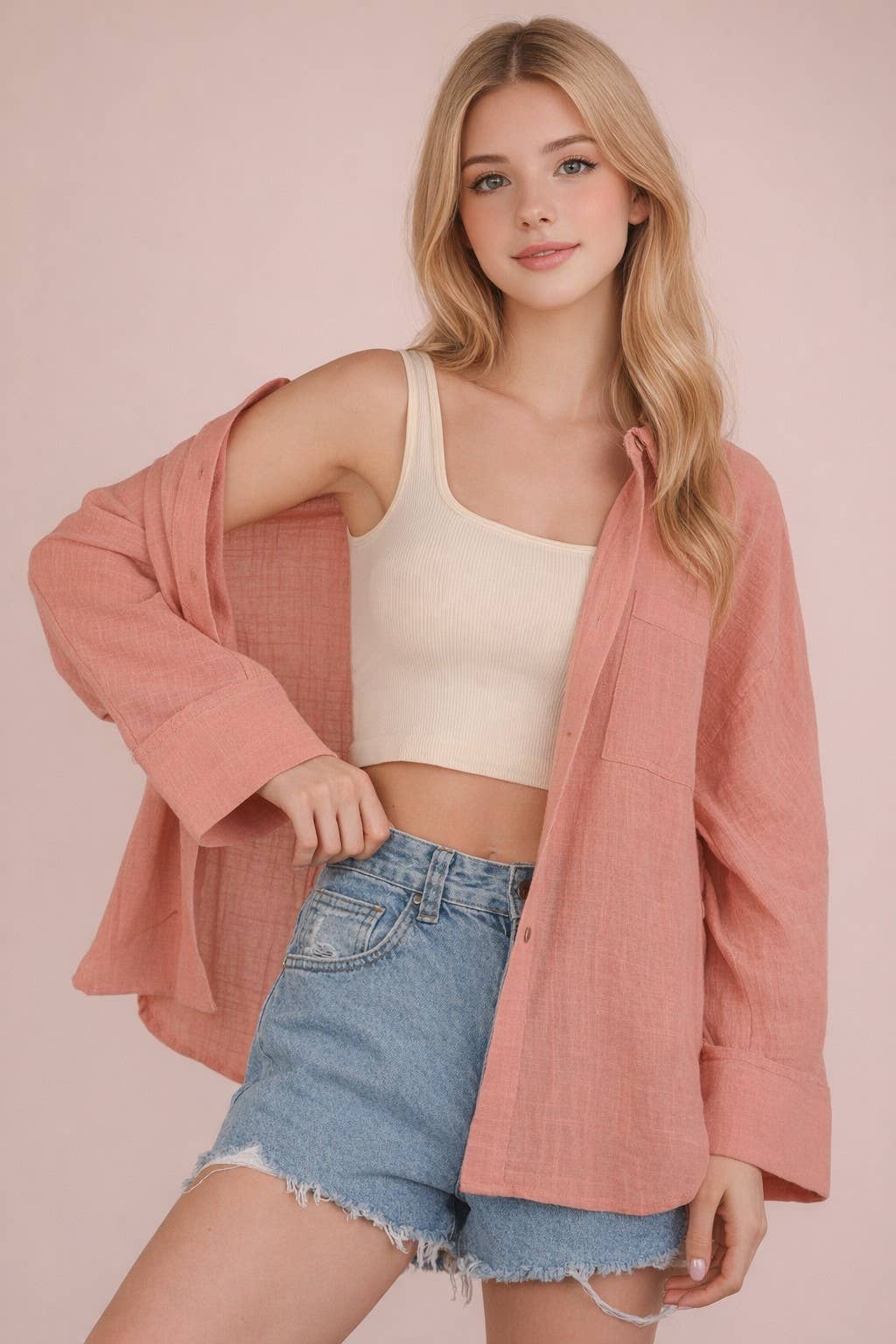 Sandbar Button Down Top in Blush