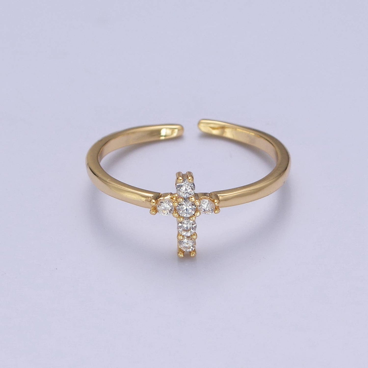 Minimalist Holy Religious CZ Crystal Cross Gold Ring