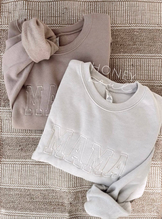 Neutral Embroidered MAMA Sweatshirt: Dust