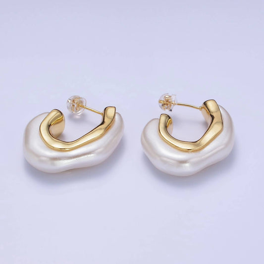 24K Gold Filled 30mm Shell Pearl Geometric J-Shaped Earrings