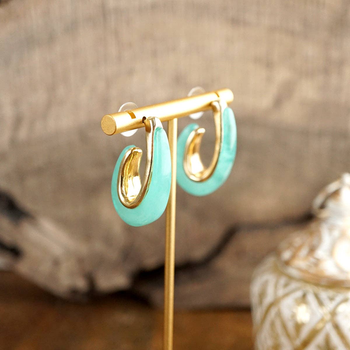 Golden Ember – Sculptural Acrylic Hoop Earrings: Turquoise