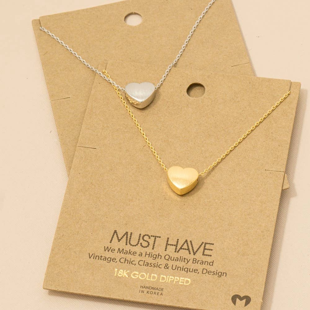 Brushed Gold Dipped Heart Pendant Necklace: Gold