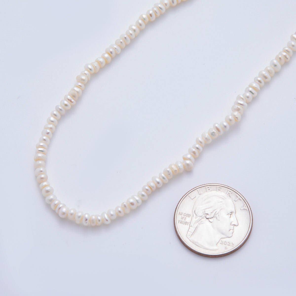 18K Gold Filled 4mm Dainty Rice Seed Freshwater Pearl Necklace 14.9 Inches long | WA-A3475