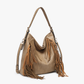 Sav Distressed Hobo Bag w/ Fringe Detail: Taupe