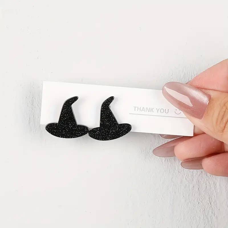 Halloween Acrylic Spooky Earrings: Witch Hat