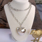 Long Minimal Chain Necklace with Puffy Heart – Gold or Silver Tone: Silver Tone