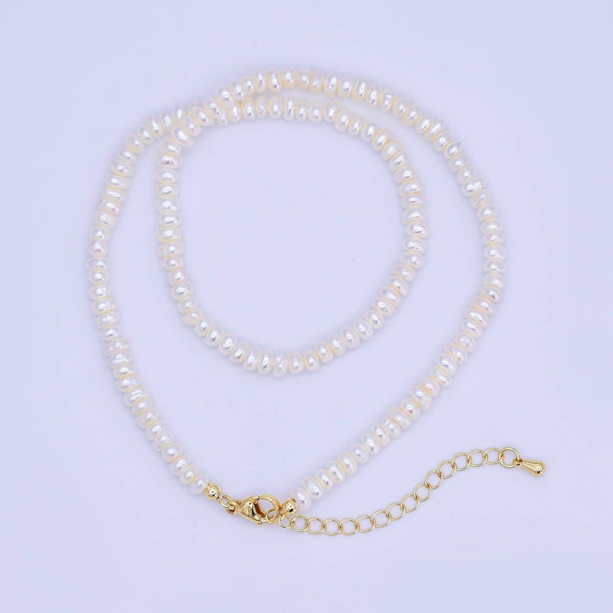 24K Gold Filled 5mm Rondelle Freshwater Pearl Gemstone Chain 15 Inch Necklace |  WA-03142
