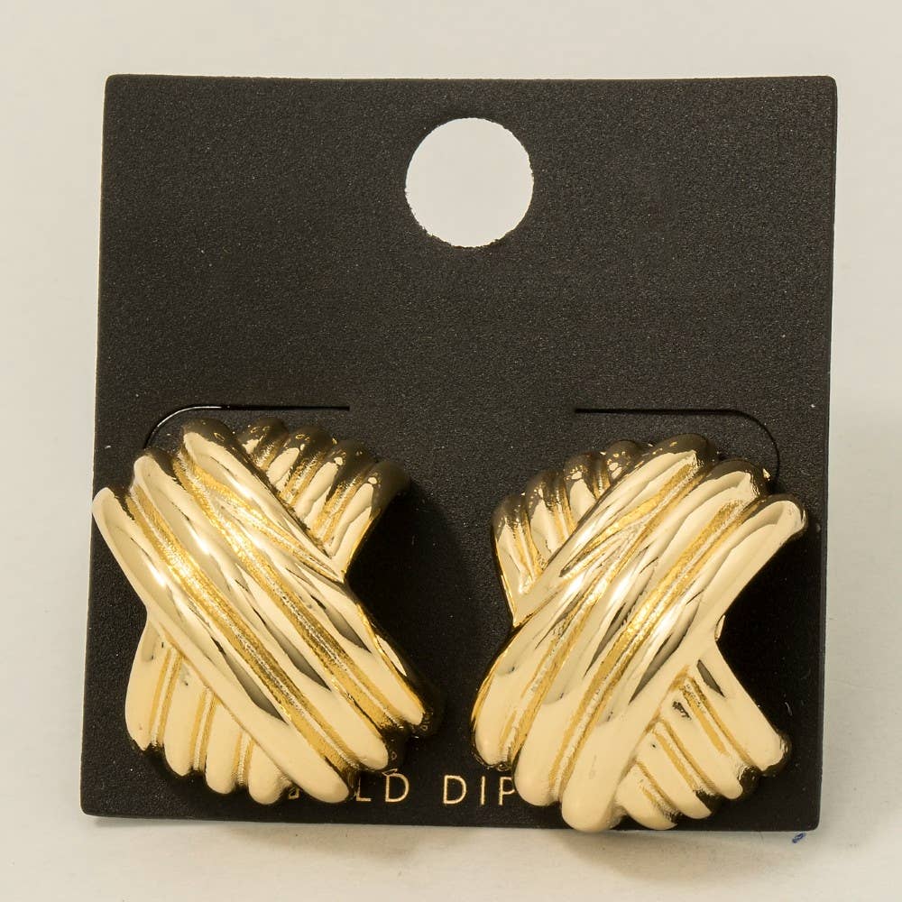 Gold Dipped Hash Weave Hoop Earrings: GOLD
