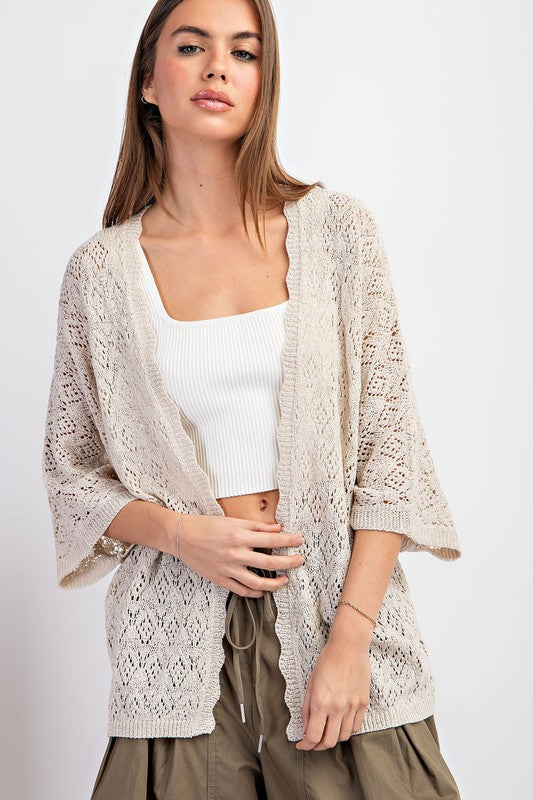 Crochet Half Sleeve Cardigan Oatmeal