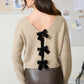 BACK VELVET BOW DETAIL KNIT PULLOVER SWEATER: BURGUNDY