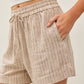 Linen Blend Striped Shorts in Brown