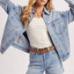 DENIM BUTTON DOWN OVERSIZED JACKET: LT.WASH / S