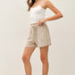 Linen Blend Striped Shorts in Brown