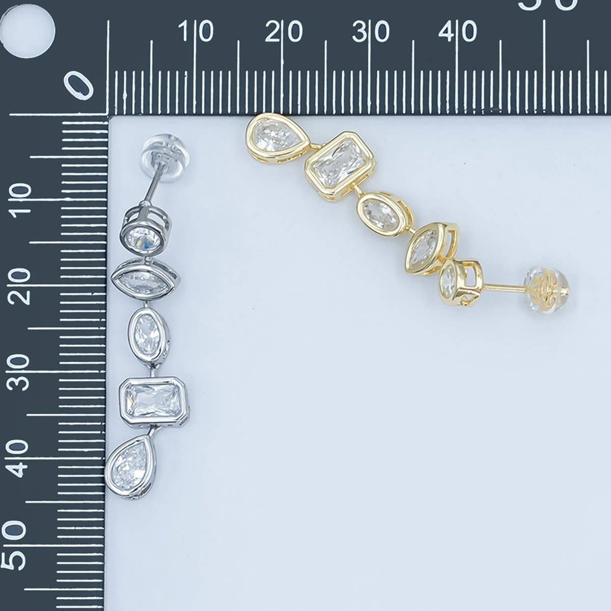 24K Gold Filled 20mm Geometric CZ Bezel Drop Stud Earrings in Gold & Silver | AB678 AB679: Gold