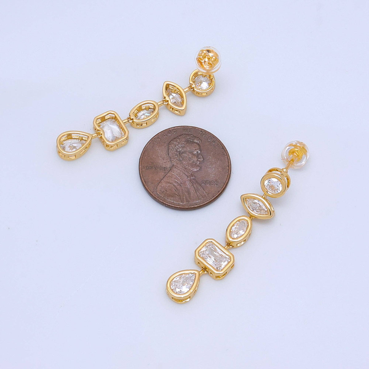 24K Gold Filled 20mm Geometric CZ Bezel Drop Stud Earrings in Gold & Silver | AB678 AB679: Gold