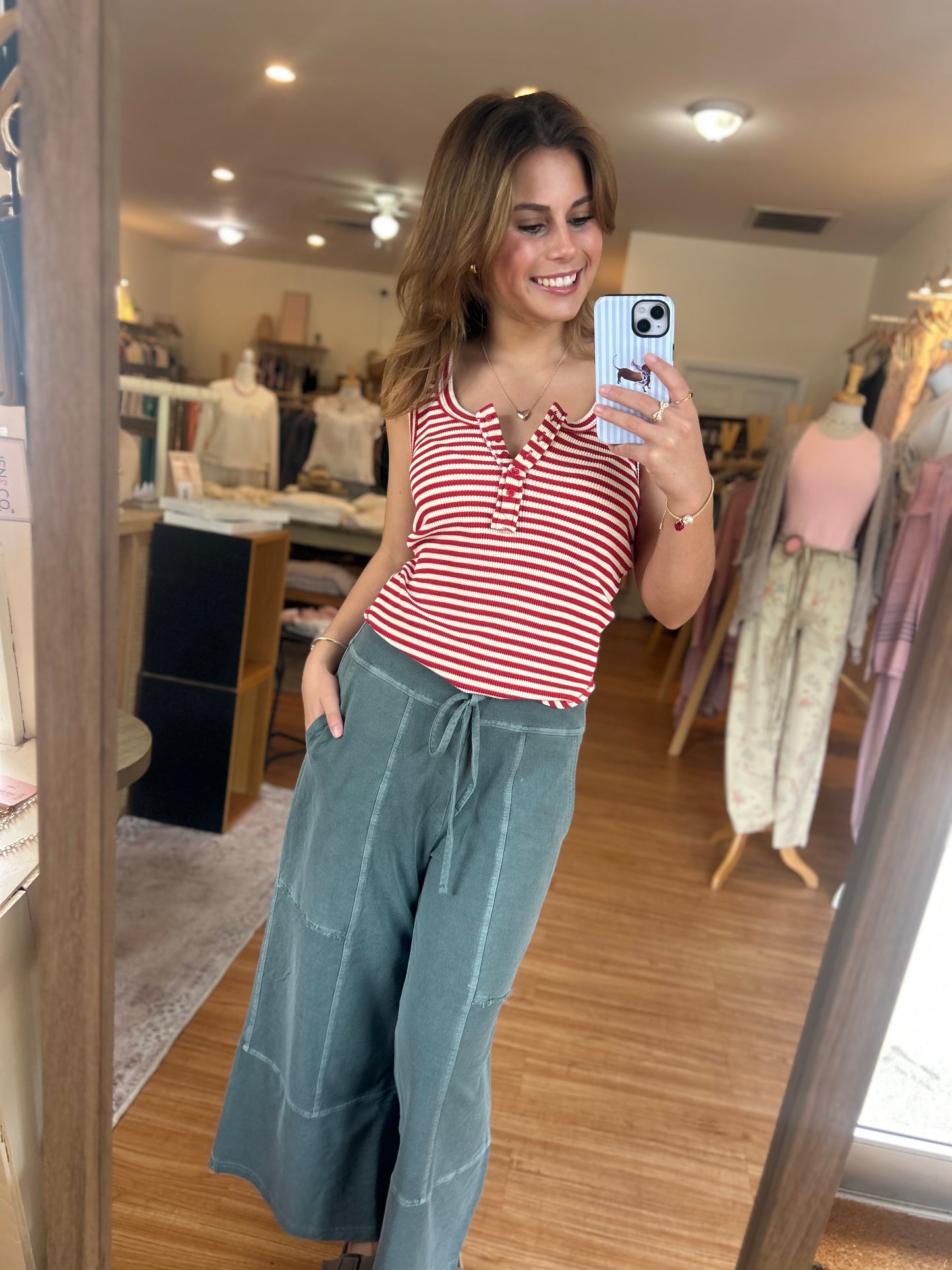 Strawberry Stripe Henley Tank Top