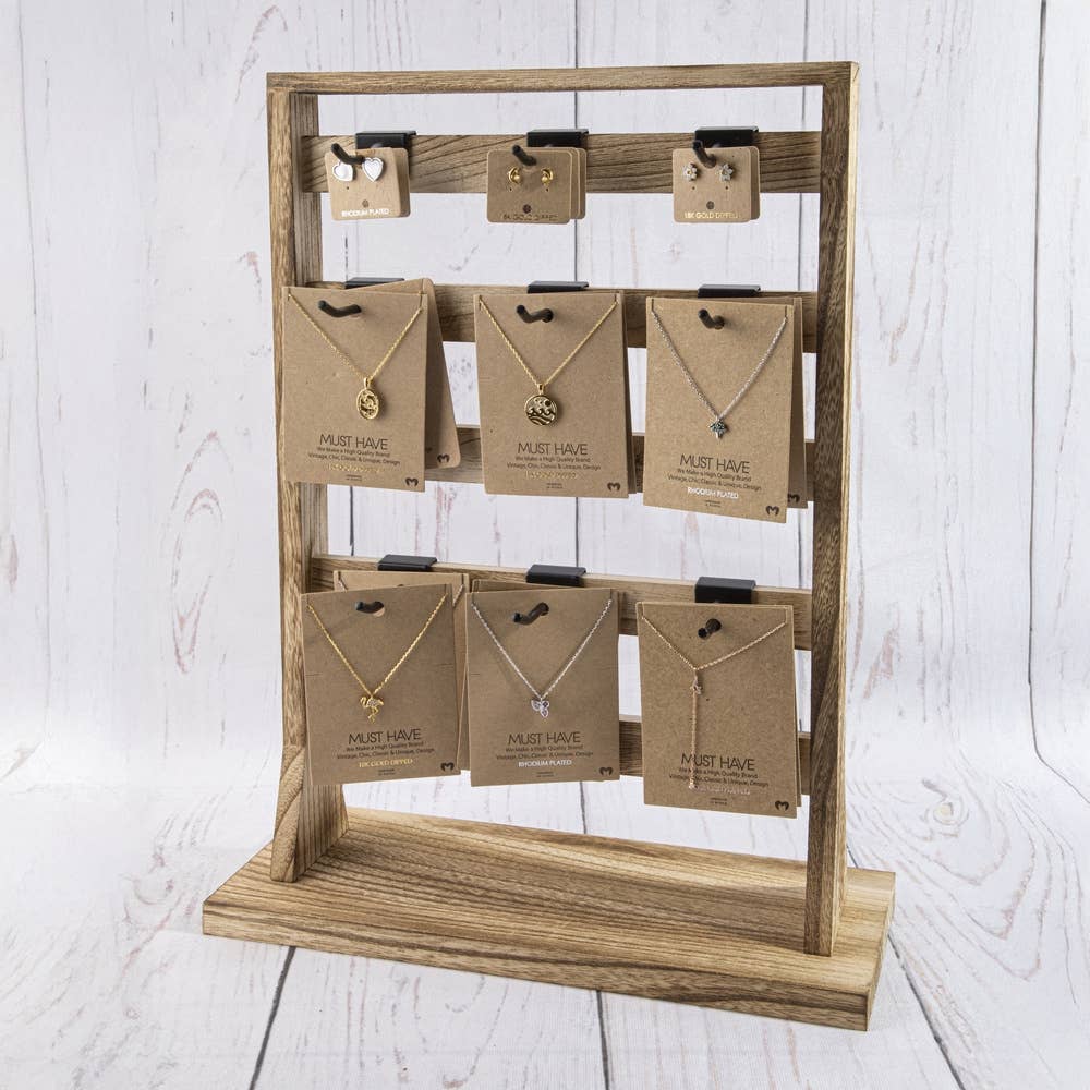 Wood Jewelry Card Display Stand With Twenty Hooks: LT