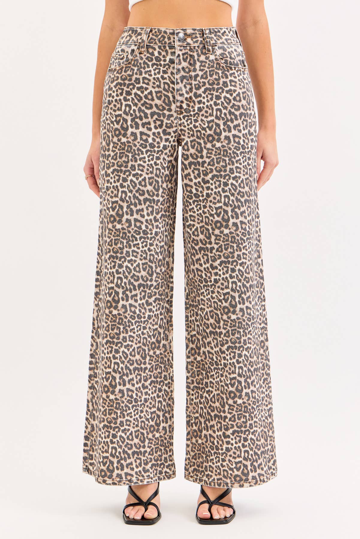 Leopard High Rise Wide Leg Jeans