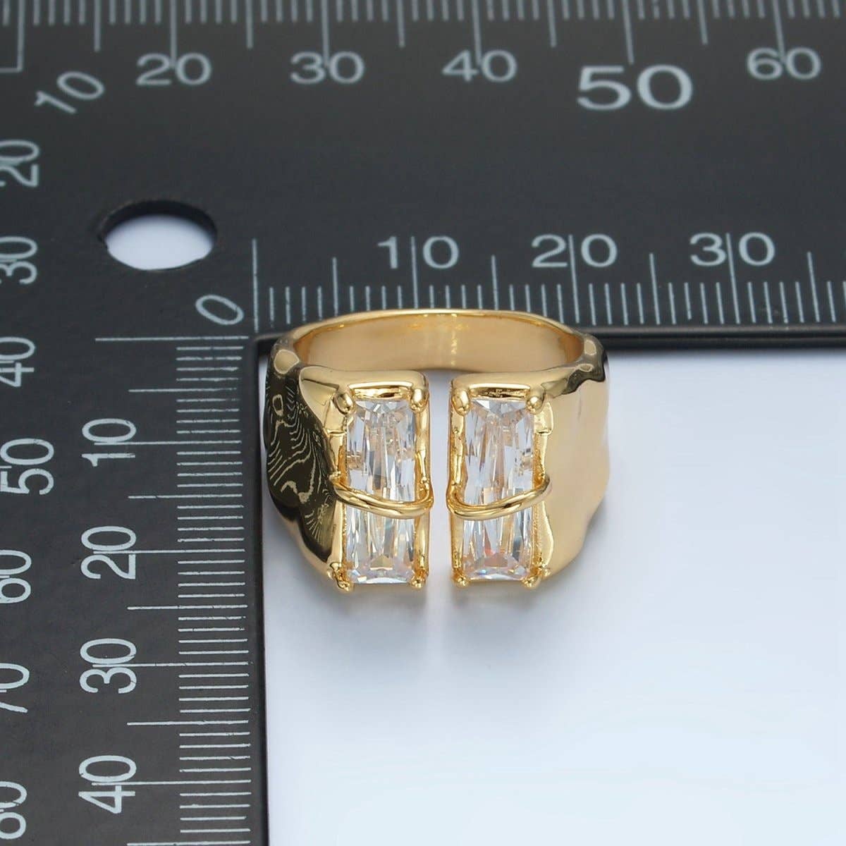 24K Gold Filled Double Baguette CZ Signet Wrap Ring | U330