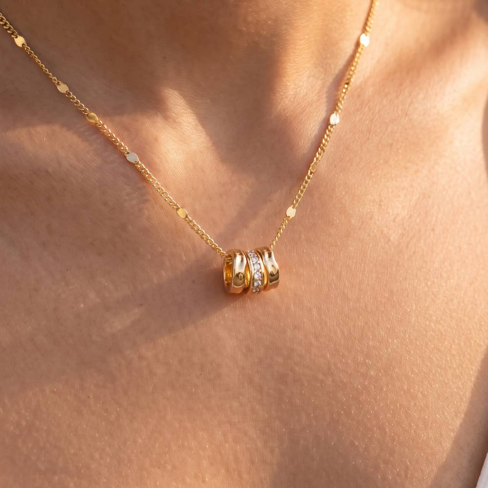Triple Ring Charm Station Chain Necklace