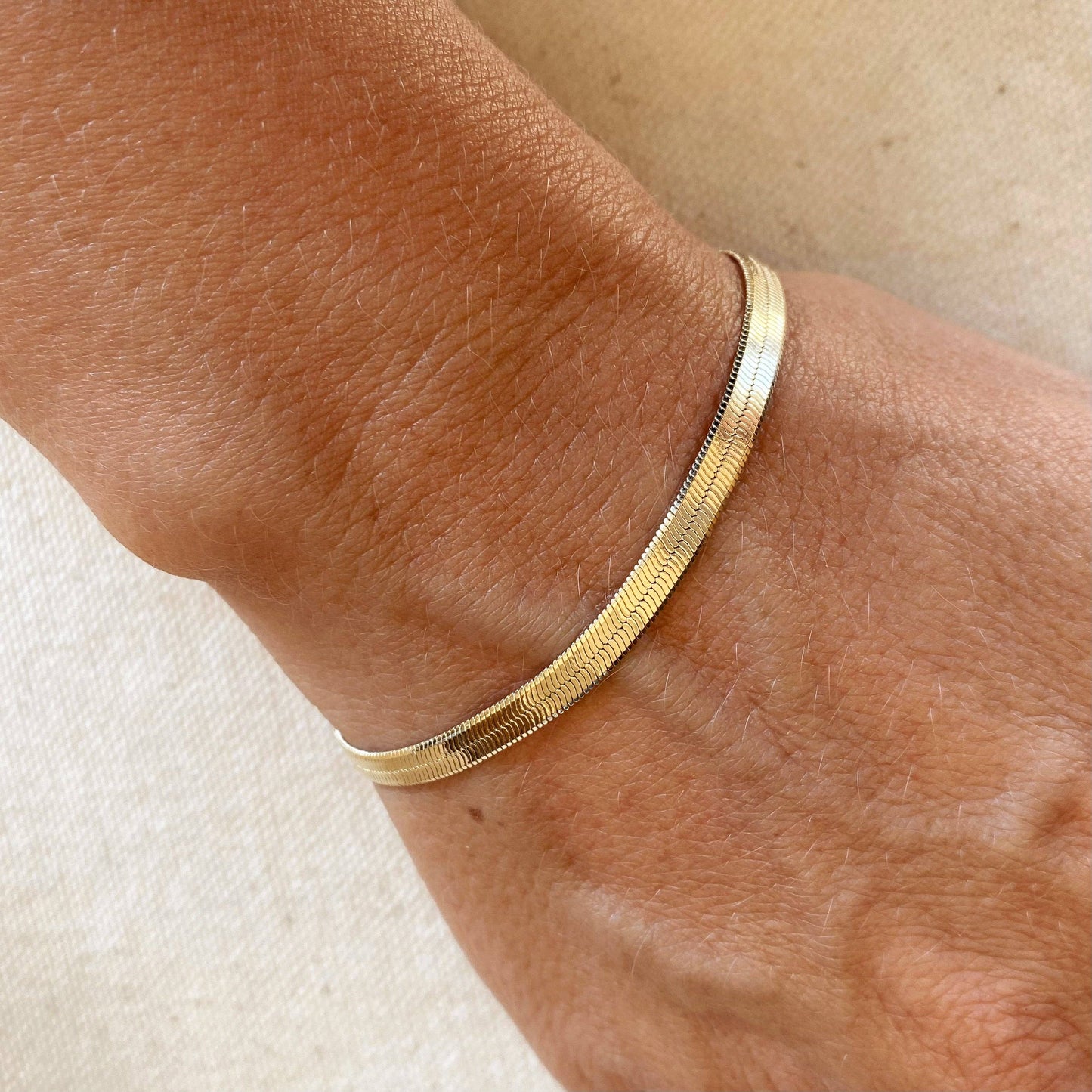 18k Gold Filled 4mm Herringbone Bracelet: 7 inches