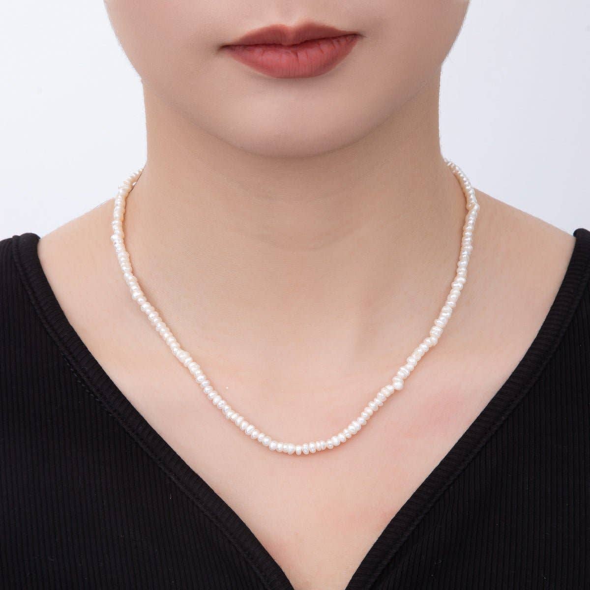 18K Gold Filled 4mm Dainty Rice Seed Freshwater Pearl Necklace 14.9 Inches long | WA-A3475