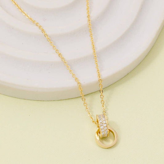 Cz Double Ring Link Pendant Necklace: G