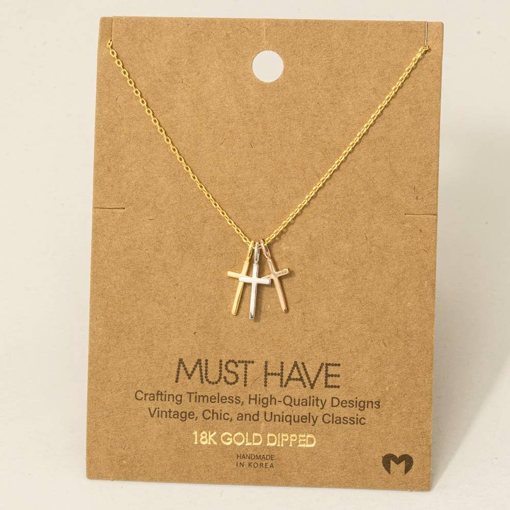 Triple Cross Pendant Necklace: G